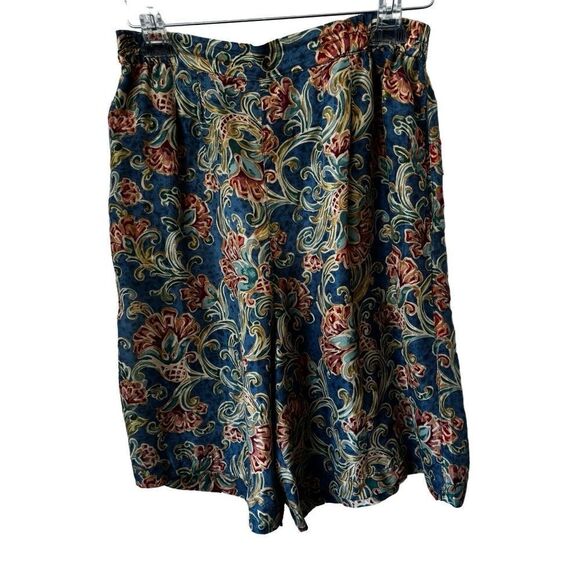 Y2K Silk Xposure Shorts Paisley Blue Red High Waist Elastic SZ S - Picture 1 of 15